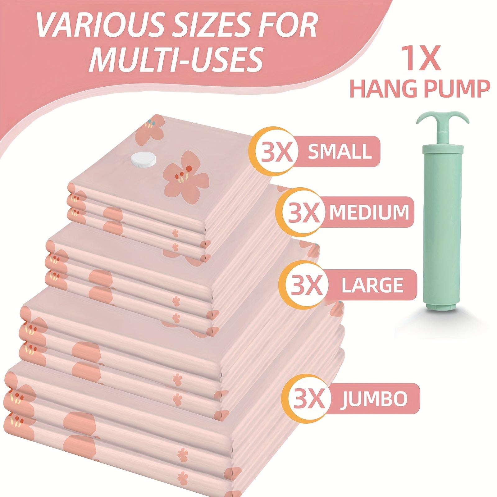 10\u002F12 Pack Vacuum Storage Bags, Space Saving Storage Bags (Extra Large\u002FLarge\u002FMedium\u002FSmall), Suitable for Quilt And Blanket Compression, Airtight Clothing Storage, with Hand Pump