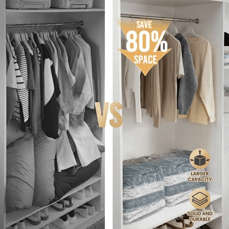 Set of 4 Oversized Vacuum Storage Bags, Measuring 31X40X15 Inches, That Can Help You Save Up to 80% of Closet Space, Perfect for Storing Comforters, Blankets, Clothing, Quilts, And Duvets.