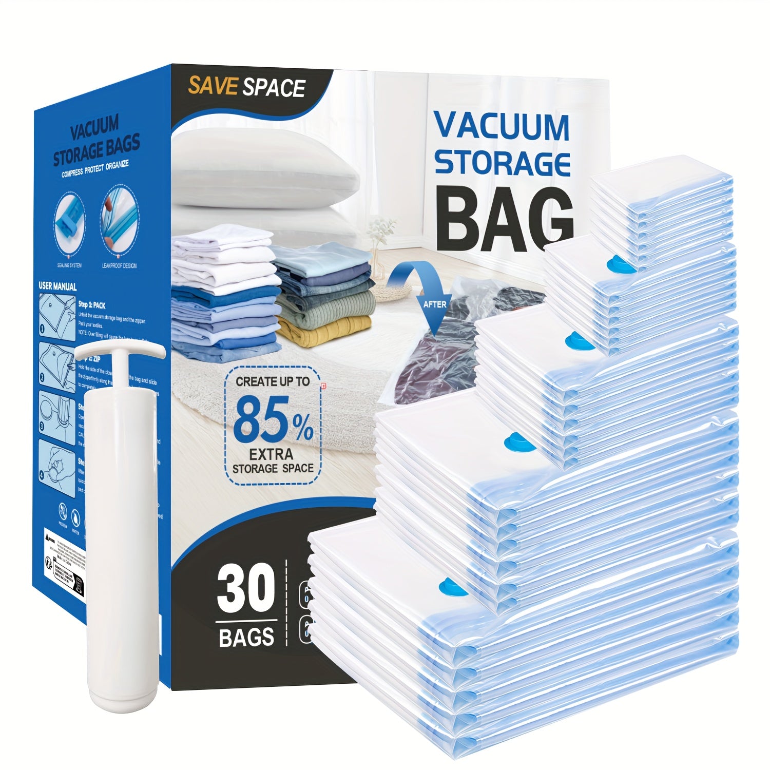 Vacuum Storage Bags Jumbo Vacuum Storage Bags, Vacuum Seal Bags for Clothing, Travel Space Saver Bags for Luggage Clothes Pillows Comforters Blankets Bedding 8pcs 10pcs 12pcs 20pcs 30pcs