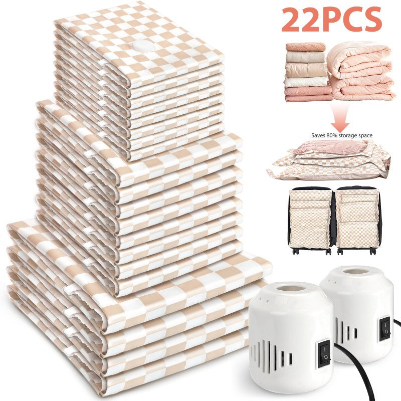 22pcs Vacuum Storage Bags with Electric Pump | Large Jumbo Vacuum Compression Storage Bags, Heavy-Duty, Multipurpose Use, Plastic Material, Space Saver for Luggage and Clothes