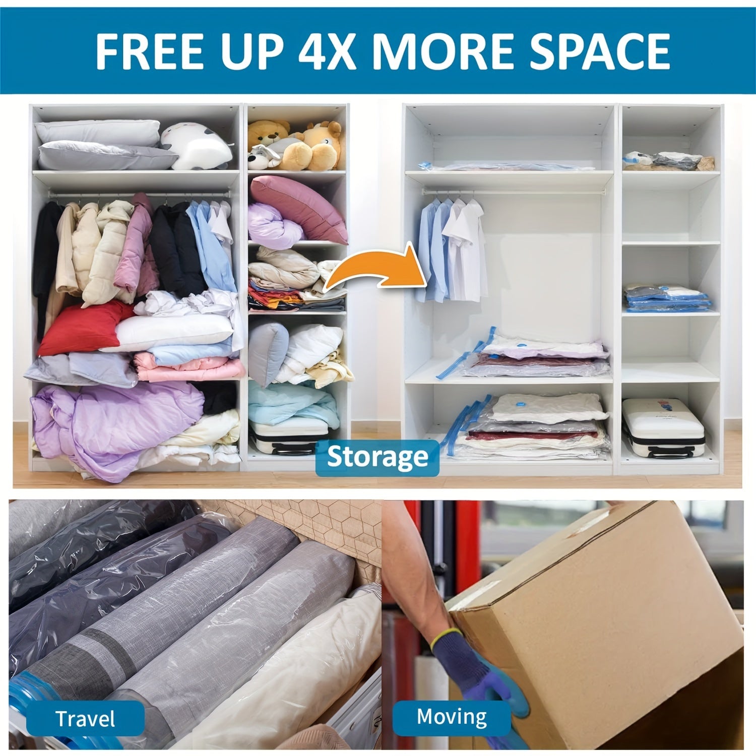 Vacuum Storage Bags Jumbo Vacuum Storage Bags, Vacuum Seal Bags for Clothing, Travel Space Saver Bags for Luggage Clothes Pillows Comforters Blankets Bedding 8pcs 10pcs 12pcs 20pcs 30pcs