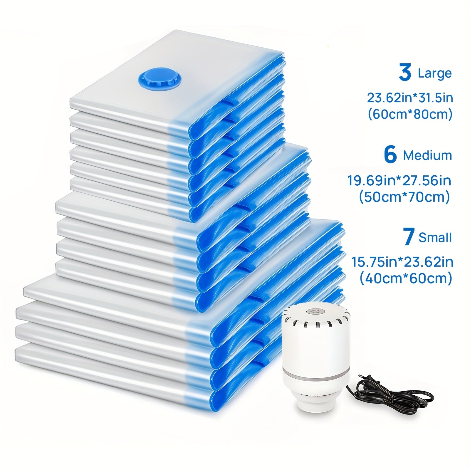 Vacuum Storage Bags, Thickened Reusable Space Saver Bags, 6-Pack with Electric Air Pump, for Clothes Bedding Mattresses, 31.5x23.6in, 110V US Plug & Zipper Closure, Multi-Purpose Home & Travel Organizer