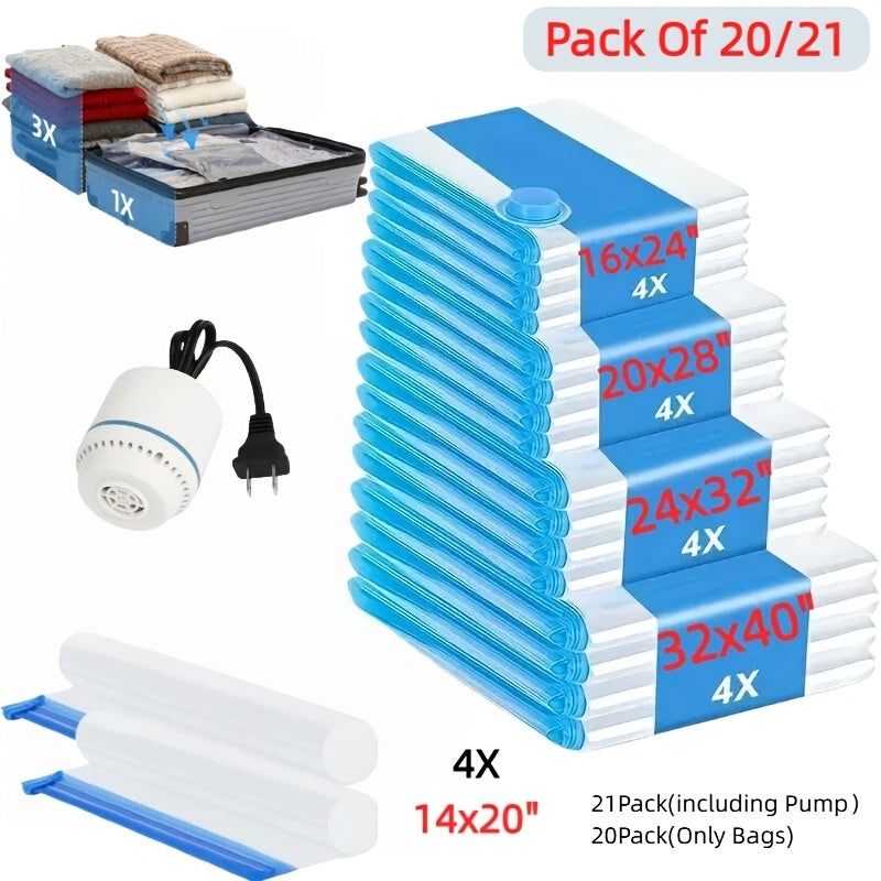Spacesaver Vacuum Storage Bags with Air Pump - Vacuum Seal Bags for Clothing, Comforters, Blankets - Reusable Compression Bags for Travel, Moving, Organization - 4S, 157.48inch, 1.06gal, 4Jumbo Sizes 1x Pump- Pack Of 21,, Pack Of 20