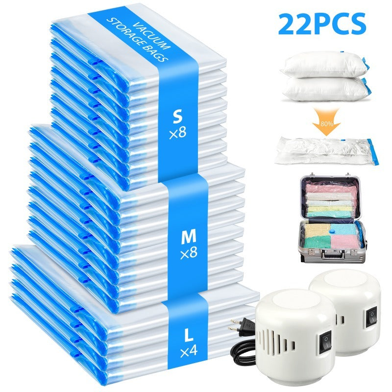 22pcs Vacuum Storage Bags with Electric Pump | Large Jumbo Vacuum Compression Storage Bags, Heavy-Duty, Multipurpose Use, Plastic Material, Space Saver for Luggage and Clothes