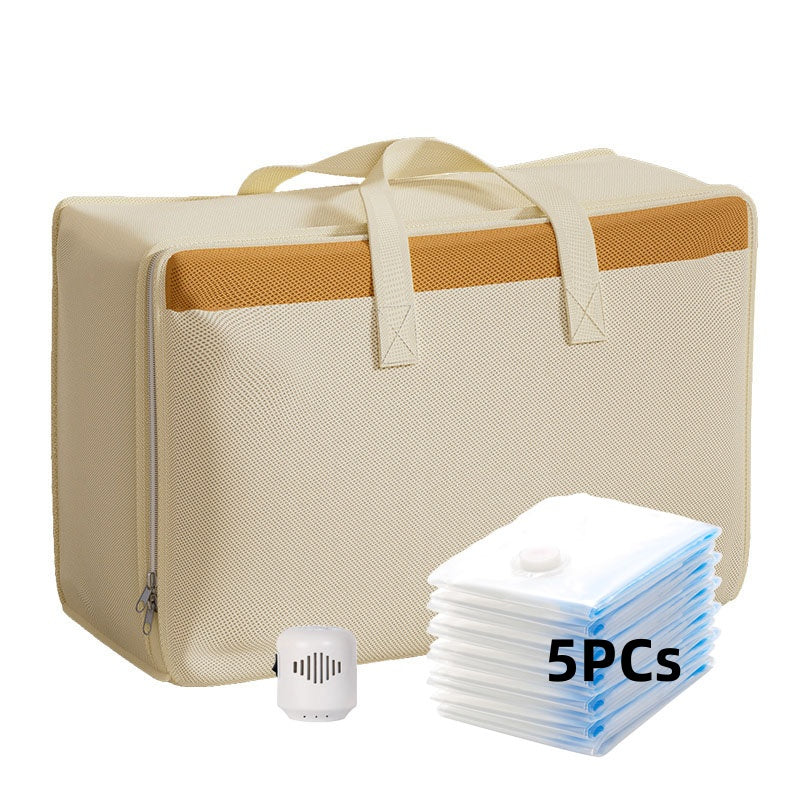 7pcs Moving Storage Kit: Includes 1 Oxford Fabric Bag, 5 Vacuum Compression Bags, And 1 Vacuum Pump, Ideal for Organizing Large Items Like Blankets And Comforters, with Sturdy Handles