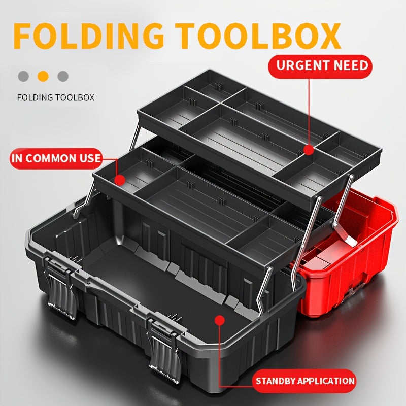 1pc 17-inch\u002F21-inch Three-layer Folding Toolbox, Large-space Tool Storage Box, Multifunctional Storage Box with Tray And Partition, Suitable for Tool Storage.
