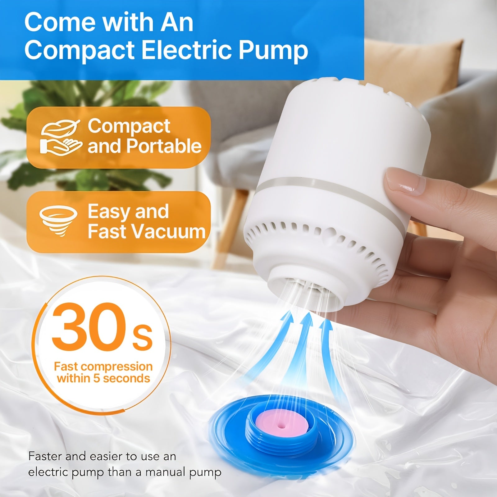 Vacuum Storage Bags, Thickened Reusable Space Saver Bags, 6-Pack with Electric Air Pump, for Clothes Bedding Mattresses, 31.5x23.6in, 110V US Plug & Zipper Closure, Multi-Purpose Home & Travel Organizer