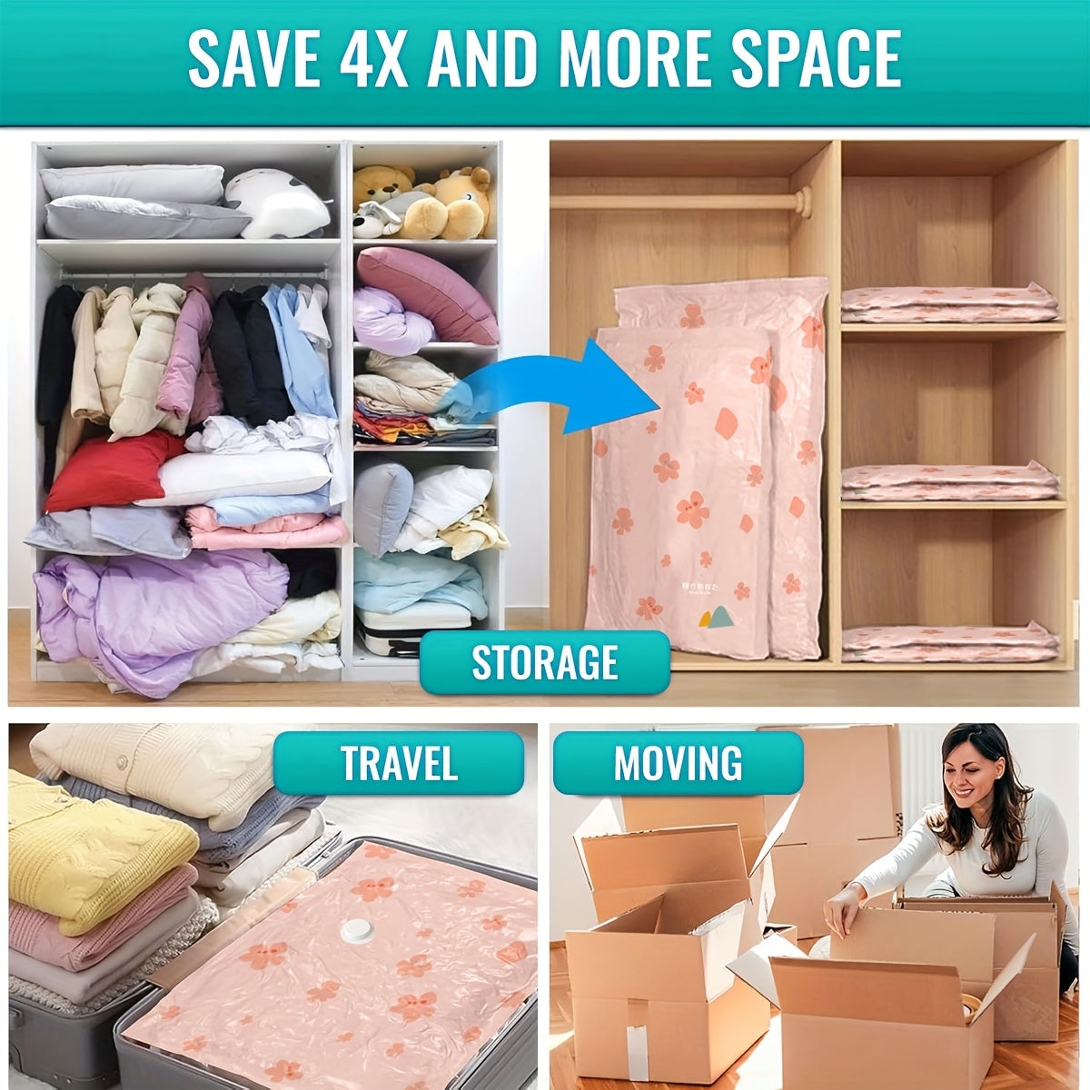 10\u002F12 Pack Vacuum Storage Bags, Space Saving Storage Bags (Extra Large\u002FLarge\u002FMedium\u002FSmall), Suitable for Quilt And Blanket Compression, Airtight Clothing Storage, with Hand Pump