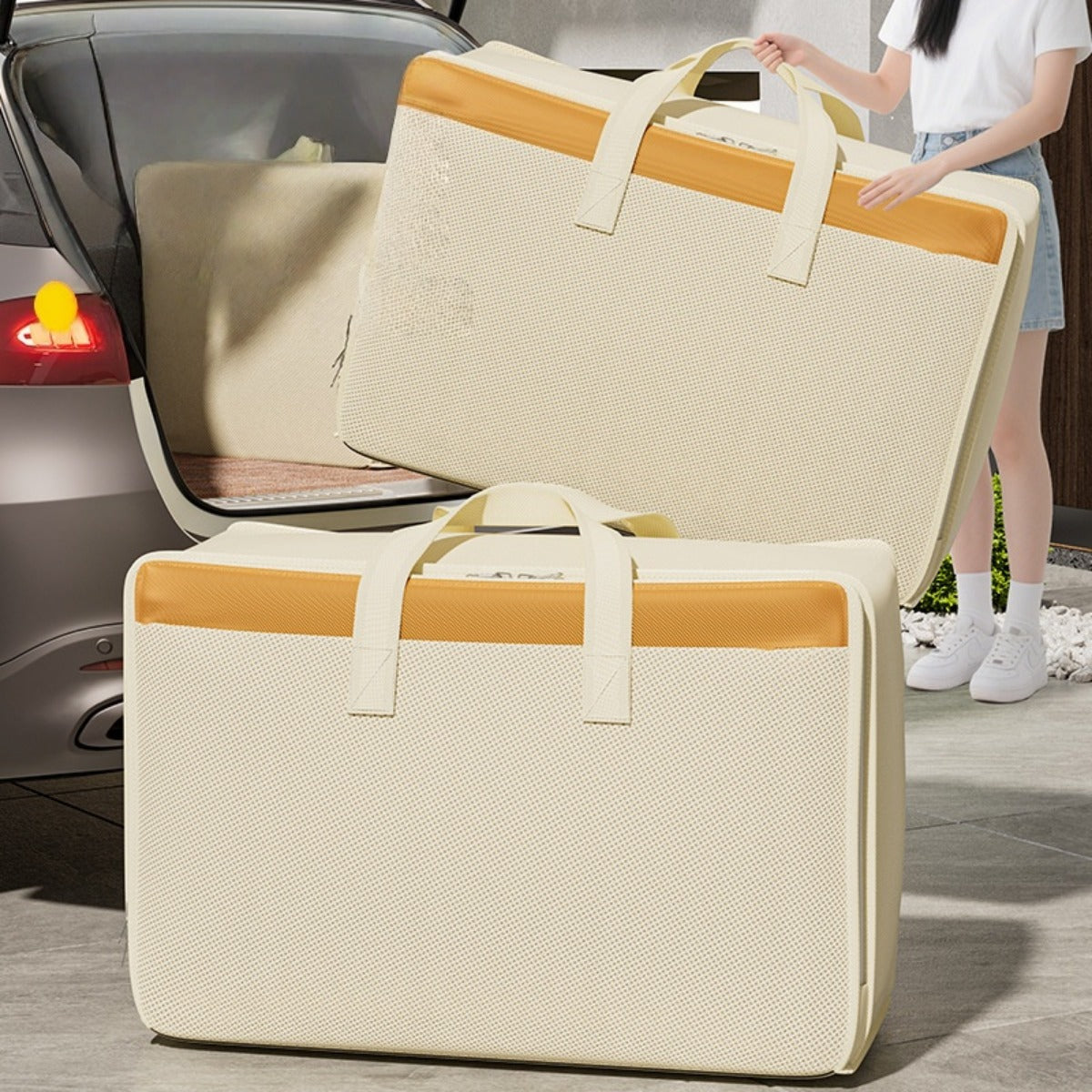 7pcs Moving Storage Kit: Includes 1 Oxford Fabric Bag, 5 Vacuum Compression Bags, And 1 Vacuum Pump, Ideal for Organizing Large Items Like Blankets And Comforters, with Sturdy Handles