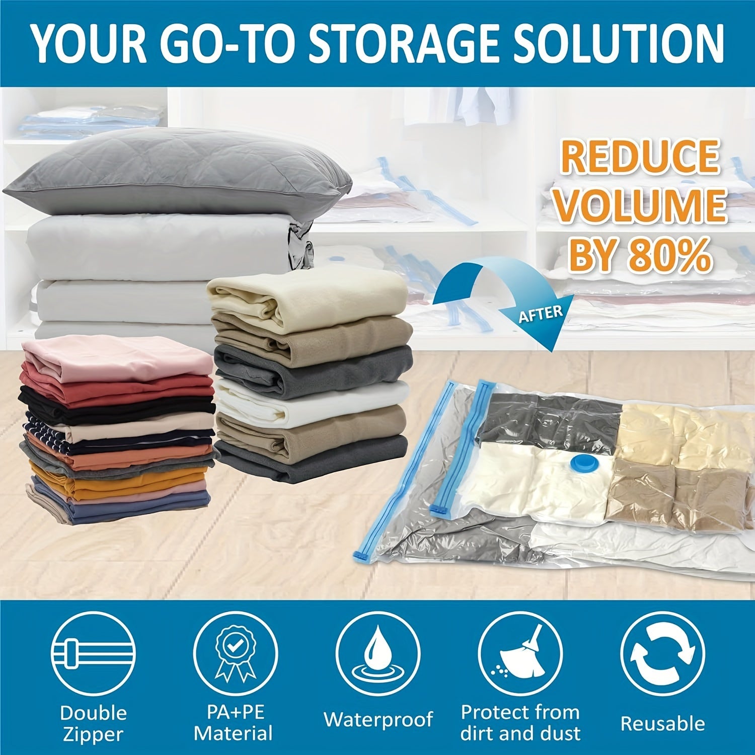Vacuum Storage Bags Jumbo Vacuum Storage Bags, Vacuum Seal Bags for Clothing, Travel Space Saver Bags for Luggage Clothes Pillows Comforters Blankets Bedding 8pcs 10pcs 12pcs 20pcs 30pcs