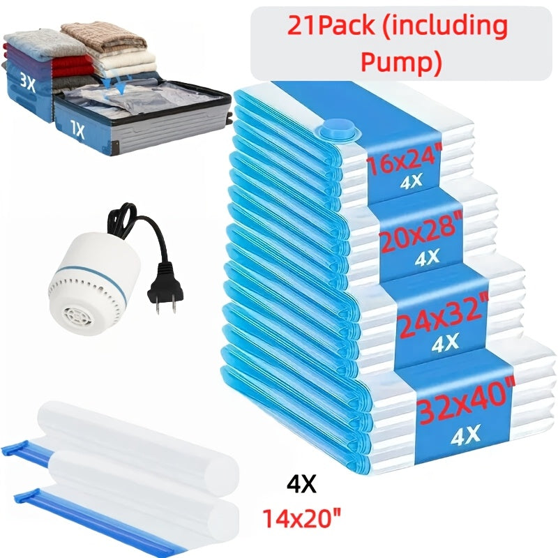 Spacesaver Vacuum Storage Bags with Air Pump - Vacuum Seal Bags for Clothing, Comforters, Blankets - Reusable Compression Bags for Travel, Moving, Organization - 4S, 157.48inch, 1.06gal, 4Jumbo Sizes 1x Pump- Pack Of 21,, Pack Of 20