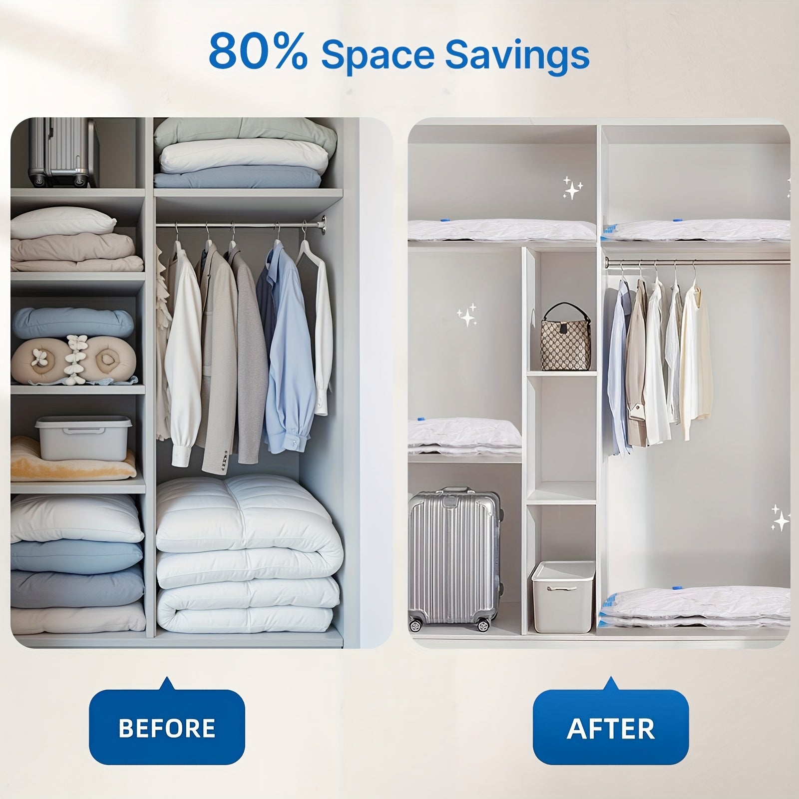 Vacuum Storage Bags, Thickened Reusable Space Saver Bags, 6-Pack with Electric Air Pump, for Clothes Bedding Mattresses, 31.5x23.6in, 110V US Plug & Zipper Closure, Multi-Purpose Home & Travel Organizer