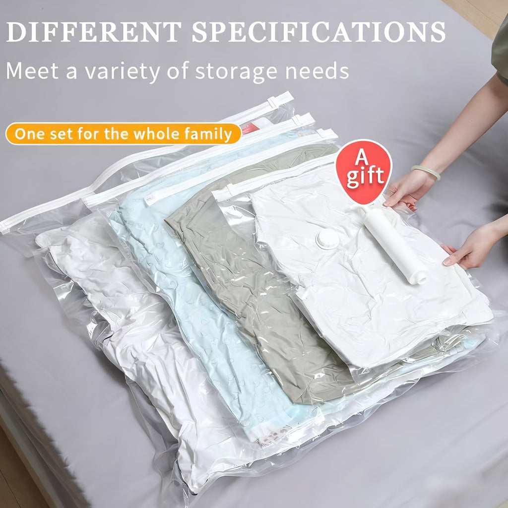 Set of 5 Large Vacuum Storage Bags with a Manual Pump - Protects Against Dust And Moisture, Features a Zipper Closure - Ideal for Clothing, Bedding, Dorm Rooms, And Moving, a Must-Have for Relocation. Zippered Storage Bag. Secure Closure