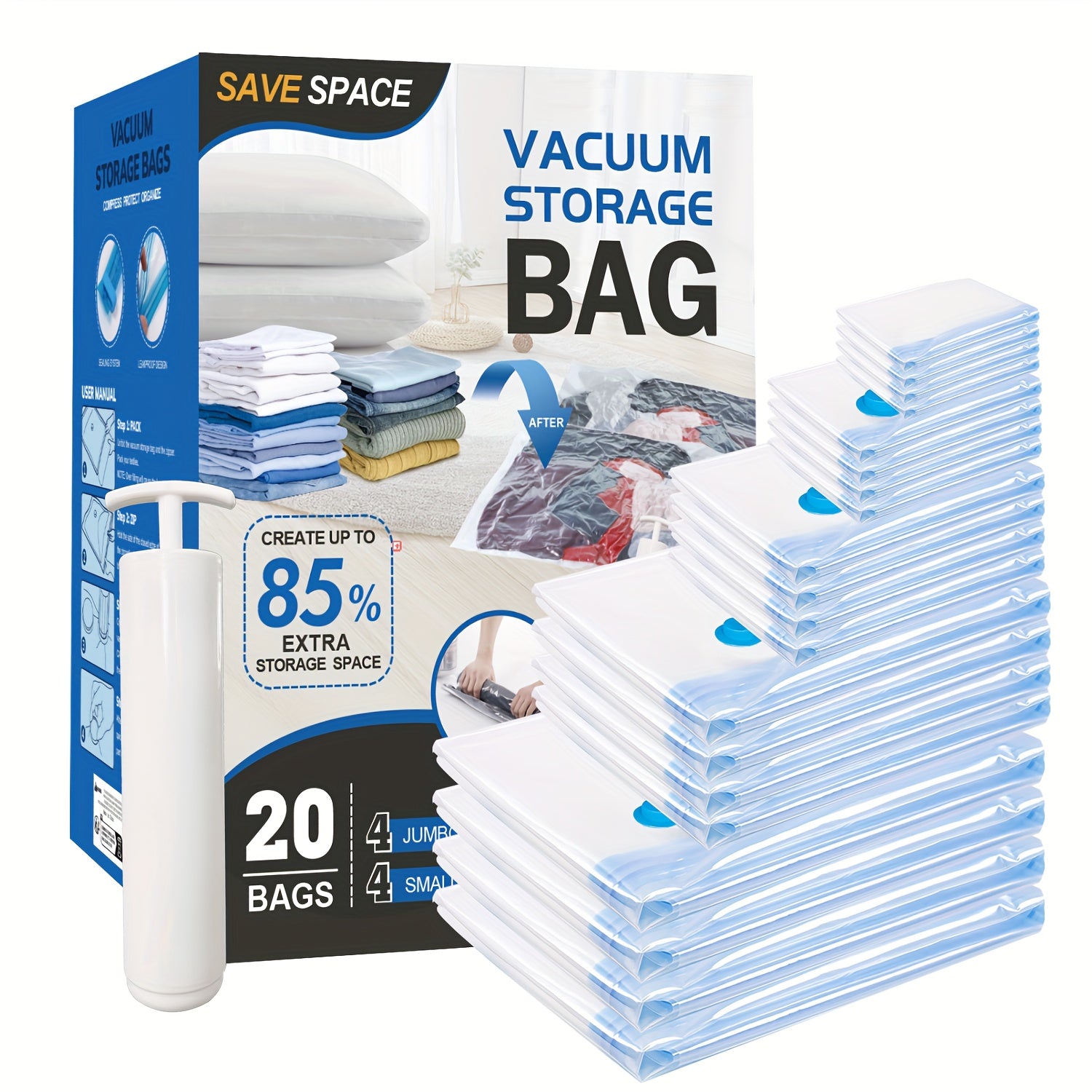 Vacuum Storage Bags Jumbo Vacuum Storage Bags, Vacuum Seal Bags for Clothing, Travel Space Saver Bags for Luggage Clothes Pillows Comforters Blankets Bedding 8pcs 10pcs 12pcs 20pcs 30pcs