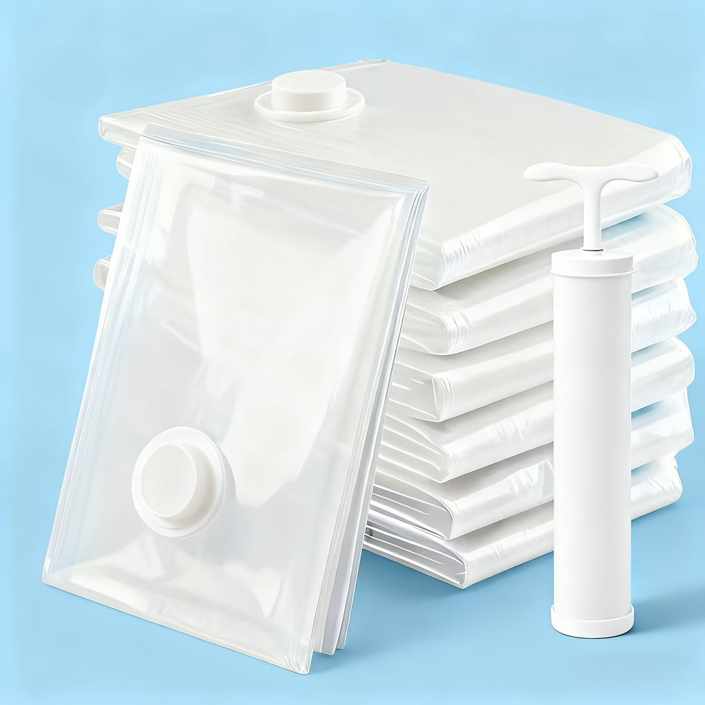 Set of 5 Large Vacuum Storage Bags with a Manual Pump - Protects Against Dust And Moisture, Features a Zipper Closure - Ideal for Clothing, Bedding, Dorm Rooms, And Moving, a Must-Have for Relocation. Zippered Storage Bag. Secure Closure