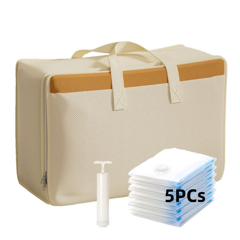 7pcs Moving Storage Kit: Includes 1 Oxford Fabric Bag, 5 Vacuum Compression Bags, And 1 Vacuum Pump, Ideal for Organizing Large Items Like Blankets And Comforters, with Sturdy Handles