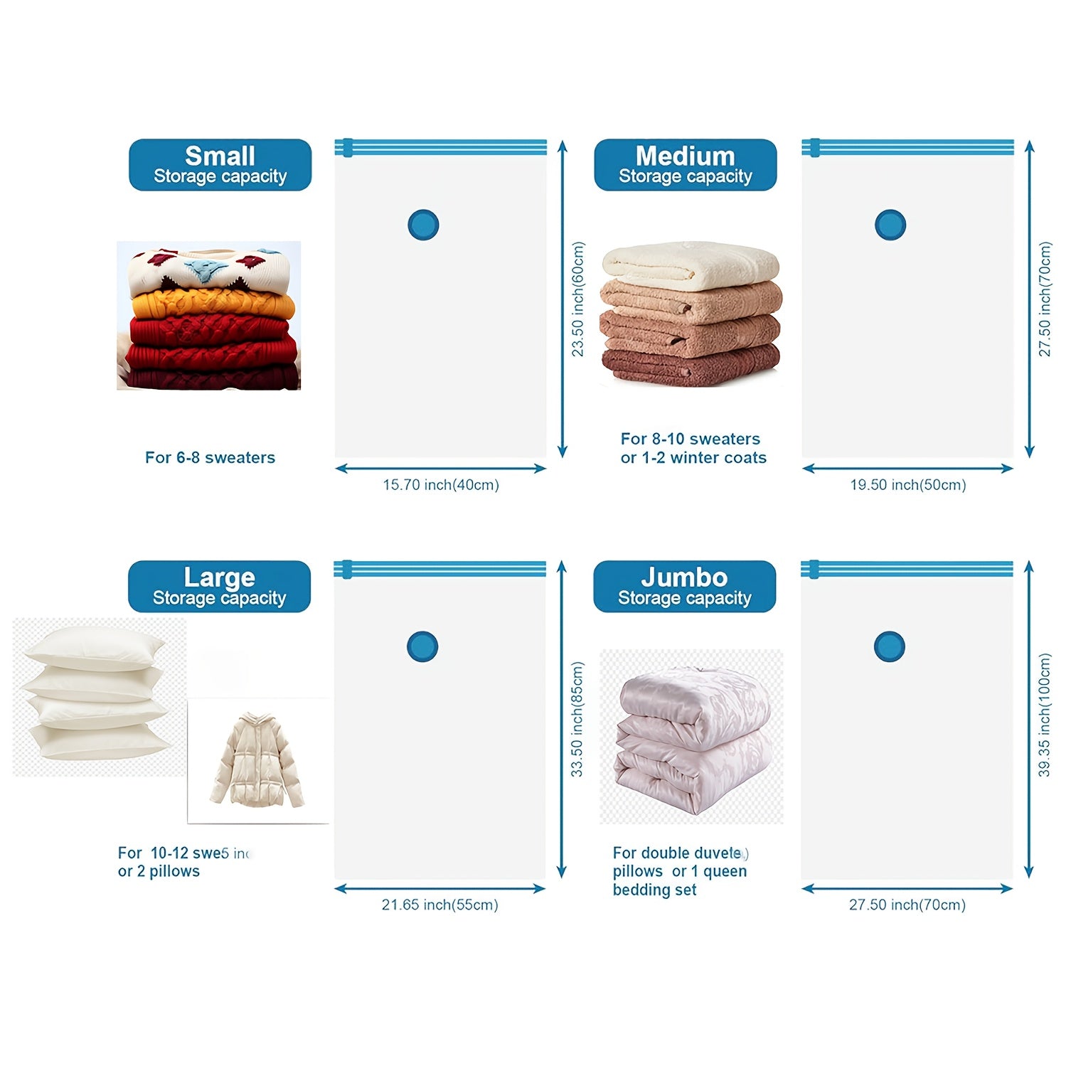 Bags for Vacuum Sealing Clothes for Travel, Compression Bags for Saving Space for Garments, Pillows, Comforters, And Blankets, Includes a Sealer for Clothing Storage And a Hand Pump